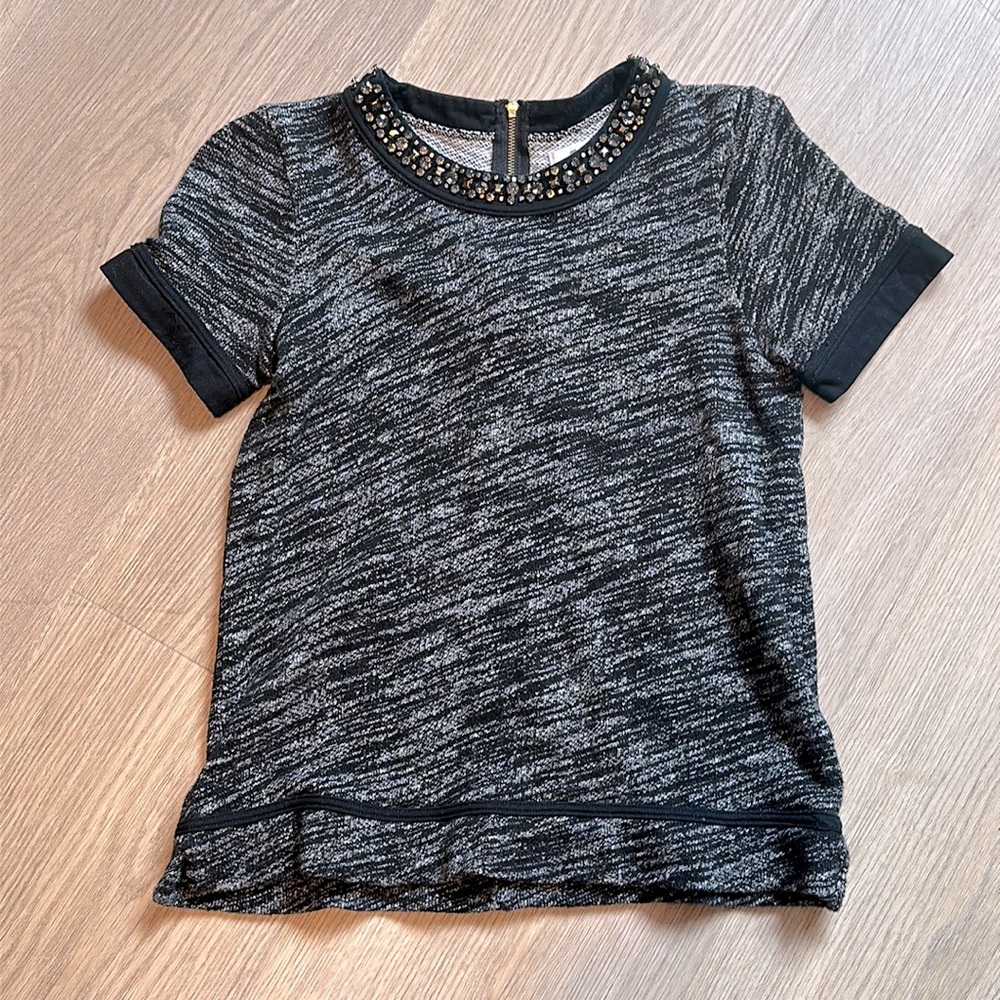 Madewell Sparkletrim Jeweled Neckline Short Sleeve Top Women’s XS Extra Small